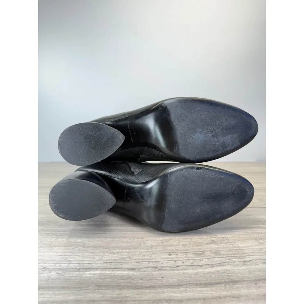 COS Leather Sock Boots Cylinder Heel Black Pebbled Ankle Zip Women 8.5 40 Modern